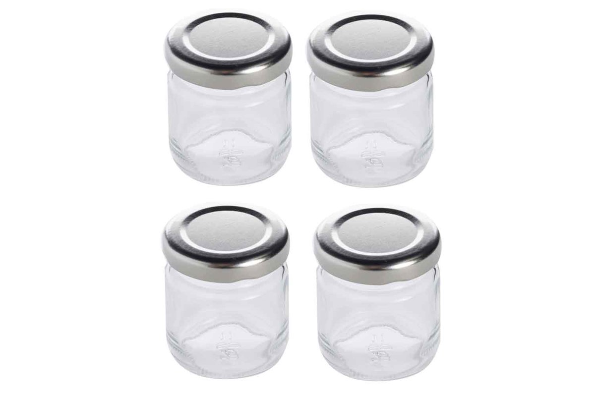 Verre confiture 50ml+couv. argenté - 4 pcs